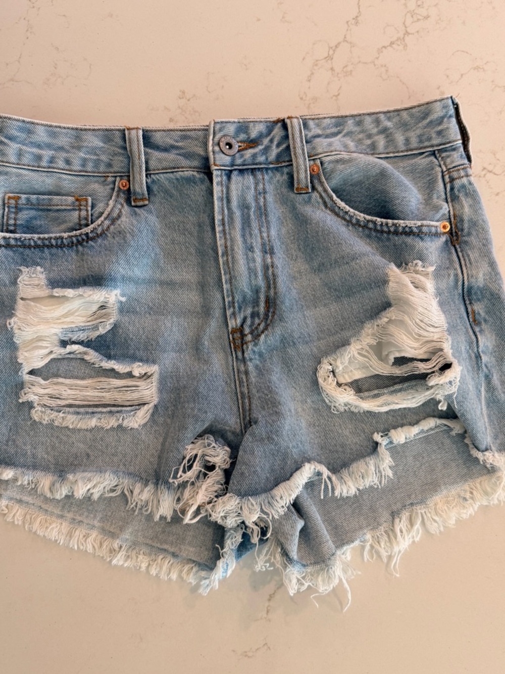 SONG Perfect Super High-Rise Distressed Denim Shorts